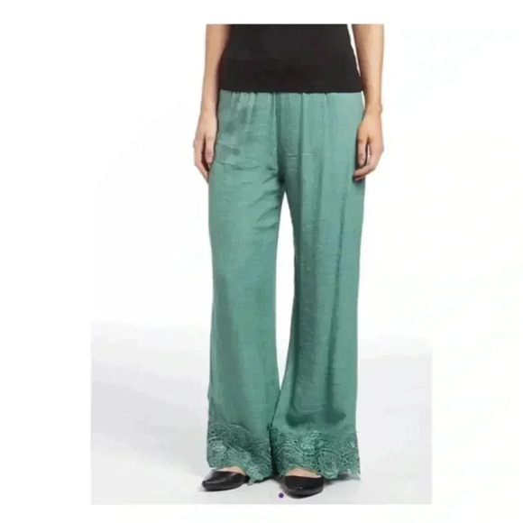 🆕Pretty Angel Linen Blend Aqua Lace-Trim Palazzo Pants S🆕 - Picture 1 of 12